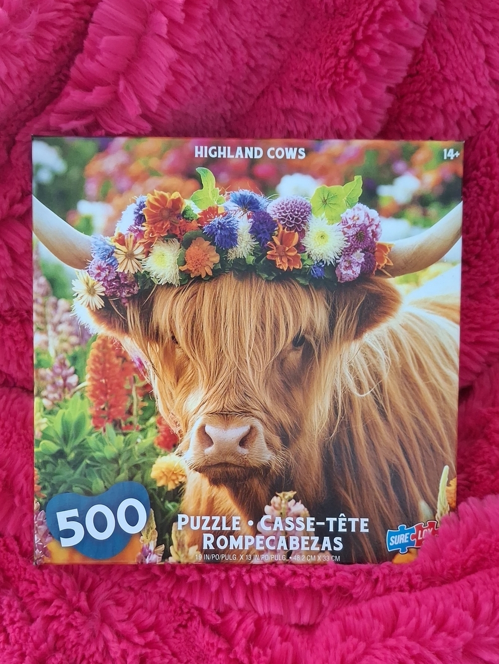 Highland Cows 500-Piece Puzzle - Colorful Cow Floral Wreath